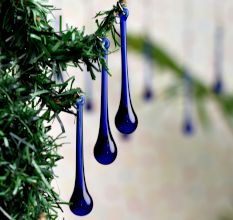 Dark Blue Glass Chandelier Drop Ornaments - Christmas Tree Ornaments - Set of 20